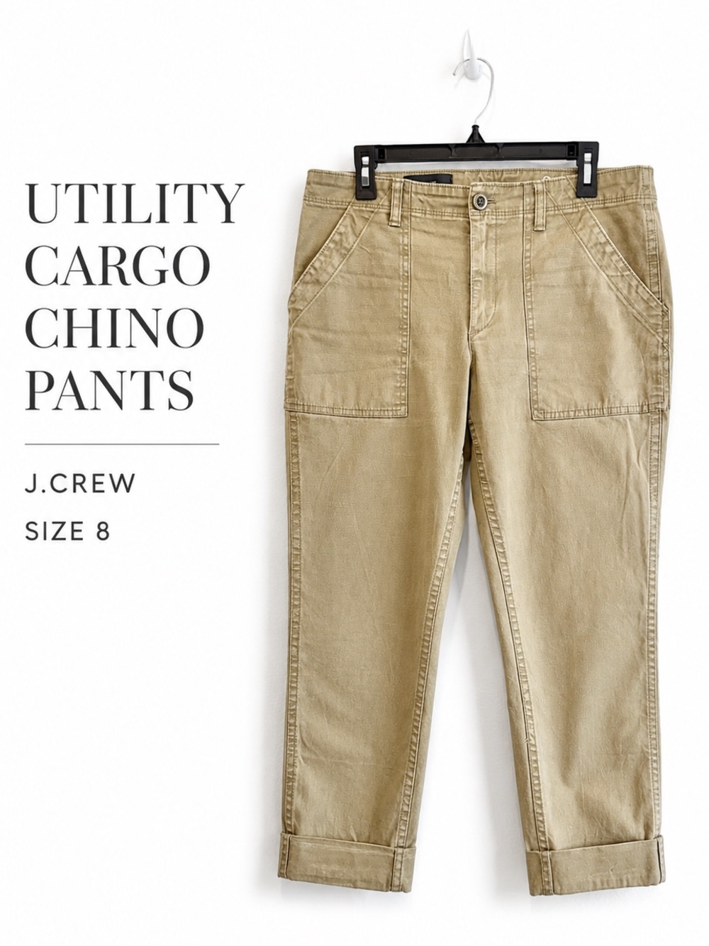 Utility Cargo Chino Pants Gorpcore Safari Travel Casual Khaki J.Crew Size 8 F67